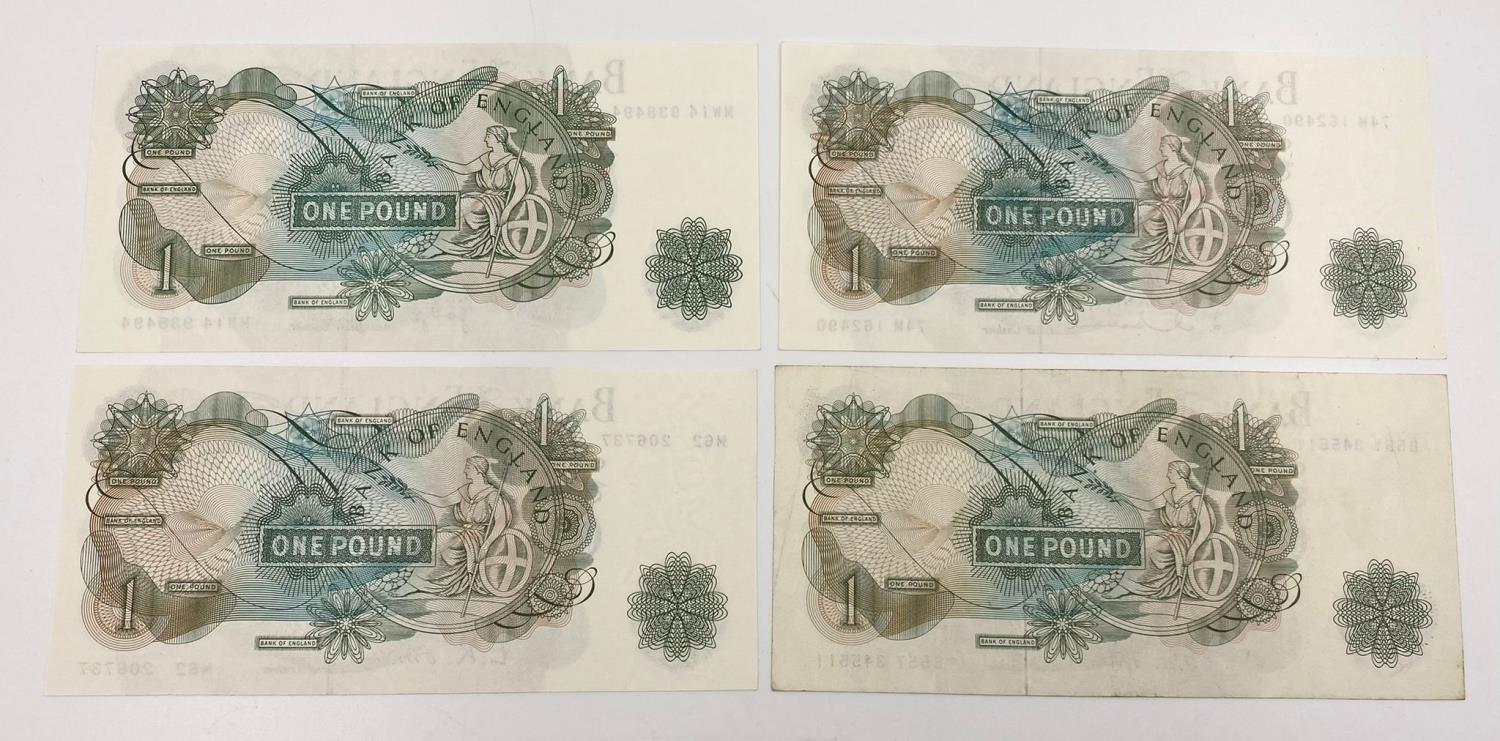 Four Vintage Sequential Bank of England Cashier One Pound Notes: Hollom, O'Briern, Fforde and - Image 3 of 3