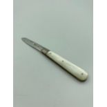 Antique SILVER bladed fruit knife ,having mother of pearl handle and clear hallmark for William