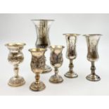 Six Silver Kiddush Cups (two are pairs). All hallmarked. 14cm tallest cup - Rosenzweig,