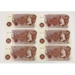 Six Vintage Bank of England Ten Shilling Notes. Uncirculated - In plastic wallets. Please check
