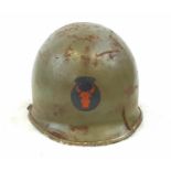 WW2 US M1 Swivel Bale Helmet With 109th Combat Engineers Insignia. Front Split Seam. No Liner.