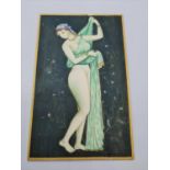 An Exquisite Antique Full Length Erotic Portrait of a Partially Robed Lady on Panel. 150mm x 93mm.