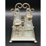 A Vintage Electro Plate Nickel Silver and Glass Condiment Set.