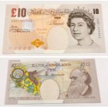 A Lowther AA01 Bank of England Ten Pound Note. AA01 005562. Uncirculated - In Plastic wallet.