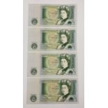 Four Somerset Bank of England Sequential Serial Number - One Pound Notes. Uncirculated - In