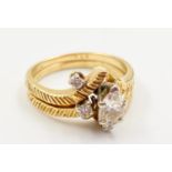 14ct YELLOW GOLD 2 PIECE RING WITH PEAR SHAPE DIAMOND 0.65CT WEIGHS 6.4G AND IS A SIZE Q