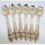 Set of 6 HEAVY SILVER coffee spoons from Thailand. Having deighties to top of handles. Clear marking