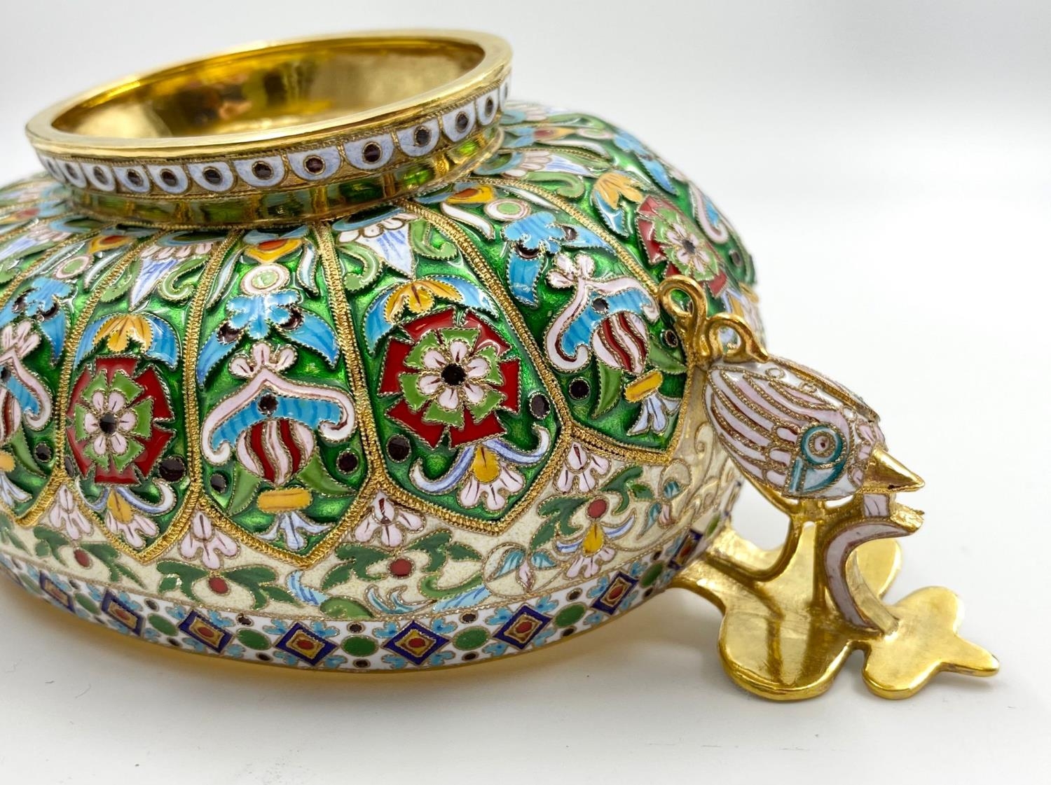 An Antique Russian Silver-Gilt and Enamel Bowl. Richly gilded with beautiful cloisonné enamel work - Image 3 of 4