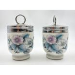 A Pair of Vintage Royal Worcester Egg Coddlers. Floral decoration with removable tops. Good