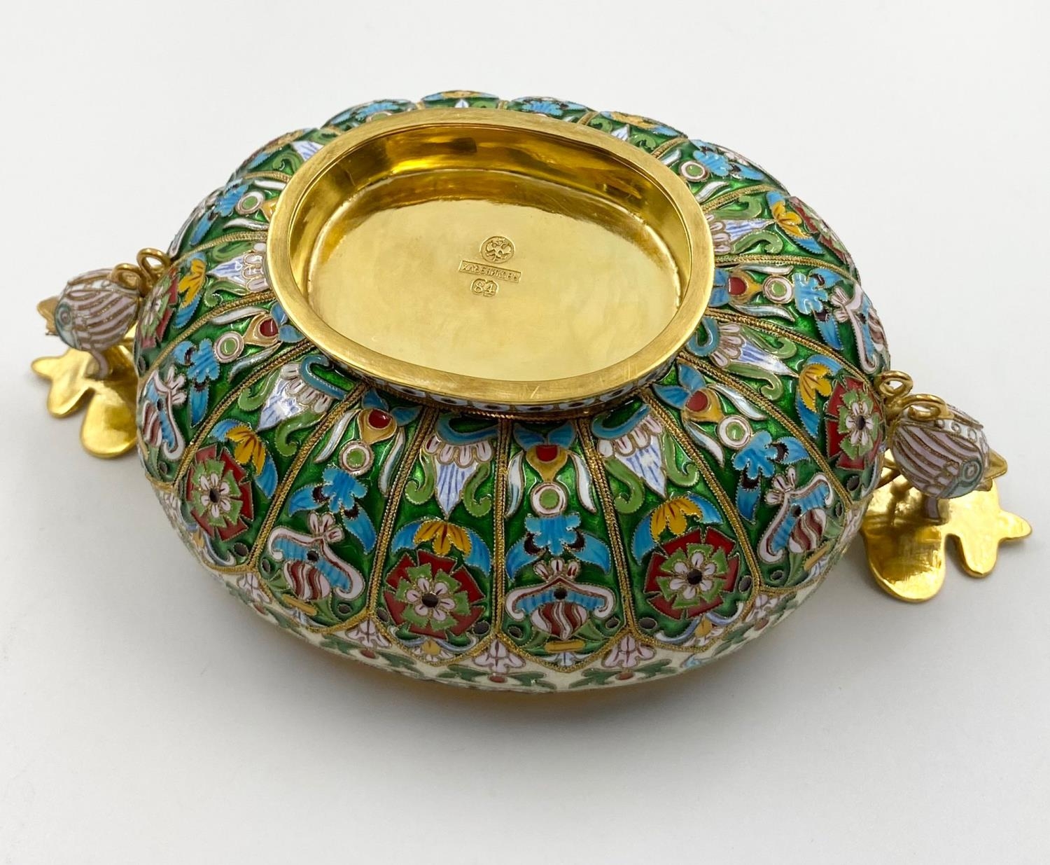 An Antique Russian Silver-Gilt and Enamel Bowl. Richly gilded with beautiful cloisonné enamel work - Image 2 of 4