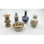 Four Vintage Miniature Porcelain Vases and an Art of Chokin Trinket Box. Markings on base. 10cm -