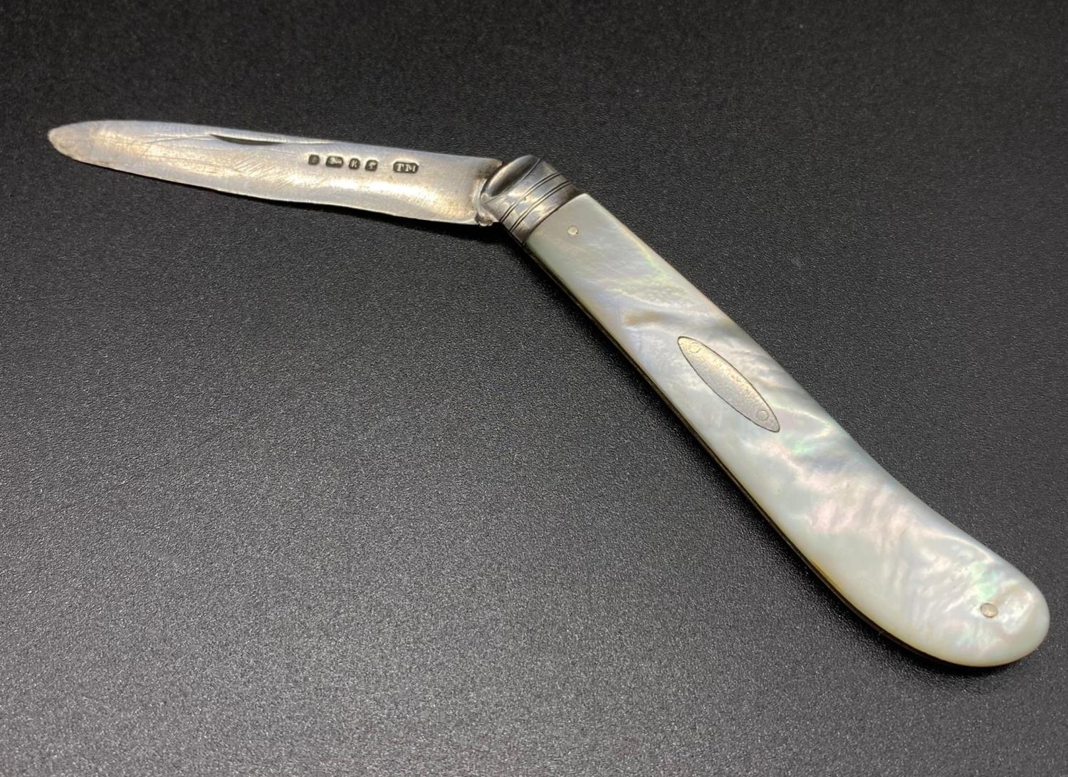 Antique Fruit Knife with Mother of Pearl Handle. Sheffield Hallmark. 13cm - Image 2 of 3