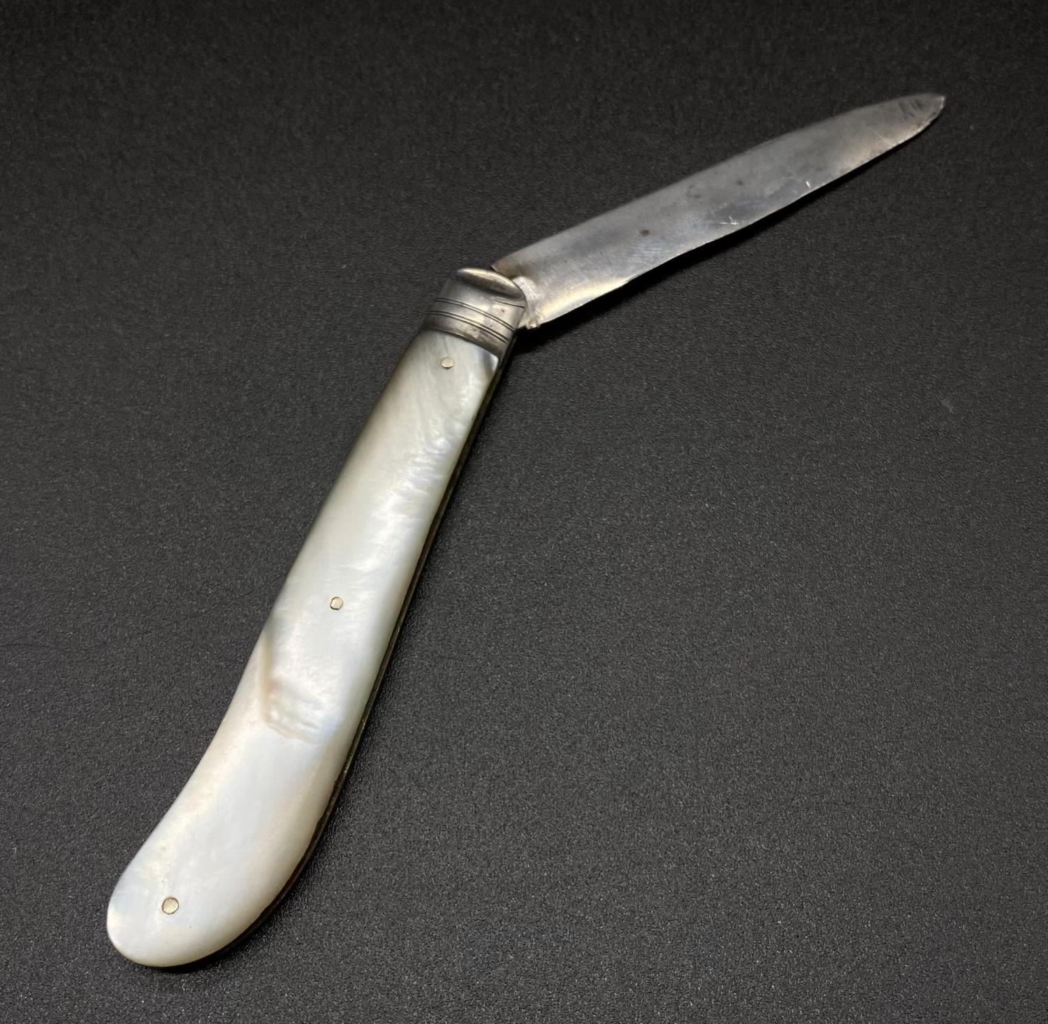 Antique Fruit Knife with Mother of Pearl Handle. Sheffield Hallmark. 13cm