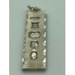 Vintage SILVER INGOT pendant ,having clear hallmark for 1977. Bevelled edge design. Excellent