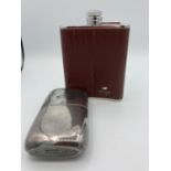 2 x HIP FLASKS , The first one being leather bound and in its original box appearing unused ,the