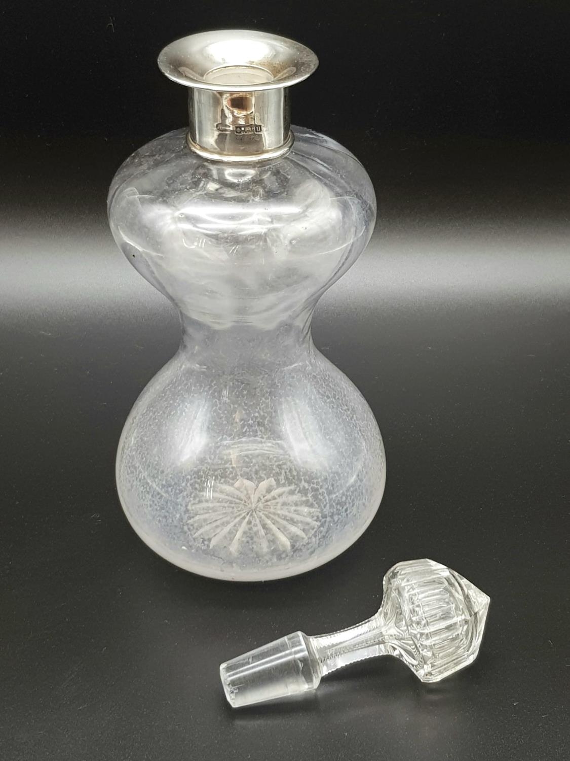 Vintage Silver-Collared Hourglass Bottle with Cut-Glass Stopper. 27cm tall. Makers mark is - Image 3 of 5