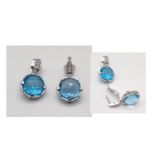 A PAIR OF 18K WHITE GOLD , AQUAMARINE AND DIAMOND EARRINGGS.15.3gms