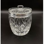 A VINTAGE QUALITY CUT GLASS BISCUIT BARREL 14cms tall and 13cms in diameter.IN VERY GOOD CONDITION
