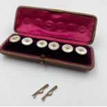 An antique group of six mother of pearl buttons in perfect condition and original box. Button