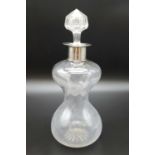 Vintage Silver-Collared Hourglass Bottle with Cut-Glass Stopper. 27cm tall. Makers mark is