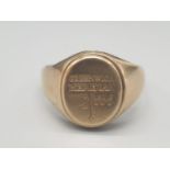 A 9k Yellow Gold Greenwich Meridian 2000 Signet Ring. Size W. 5g