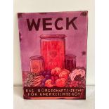 Vintage metal German sign for Weck fruit jars . In great condition with stunning colours. 16? x