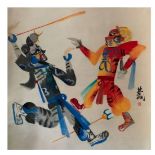 Shadow puppets-Wukong and Monk Sha; Chinese ink and watercolour on paper scroll; Attribute to Lin