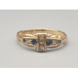 A Vintage 18K Yellow Gold Diamond and Sapphire Ring. Size P. 2.86g