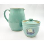 A Vintage Denby Custard Jug and a Vintage Denby Sugar Bowl. 15 and 8cm tall. Good condition but A/F.