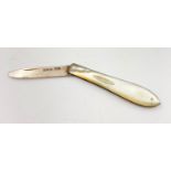 An Antique Fruit Knife - Hallmarked 1888 Hilliard and Thomason of Birmingham. Mother of Pear