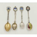 Four Vintage Silver and Enamel Collectors Spoons. 10cm. 53g total weight.