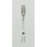 An Antique Israeli Silver Fork. Twisted stem and menorah decoration at top of handle. 12cm 9.85g