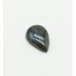 38.74CTS NATURAL LABRADORITE. PEAR CABOCHON SHAPE. COMES COMPLETE WITH IDT CERTIFICATION.