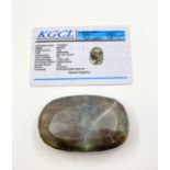 A natural 840ct brown/blue sapphire, oval cut, 68x45x22mm, KGCL certification.