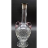A pretty glass dome vase with delicate pink shoulder handles, featuring a silver top, full UK