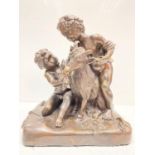 Late 19th century French bronze statue of two boys feeding a goat. 32 cm x 38cm