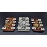 Three Antique Japanese Ivory Shibayama whist game counters 9 x 6cm.