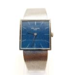 Patek Philippe 18k white gold watch blue square face and solid white gold strap, 32mm case manual