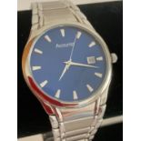 Gentlemans ACCURIST Quartz Wristwatch.Blue face silver tone model in stainless steel, having date