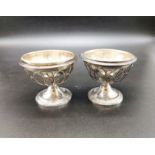 A Pair of Early Solid Silver Suet Dishes with Portuguese Hallmarks. 6.5cm tall by 7cm diameter. 217g