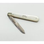 Antique Silver Fruit Knife. Mother of Pearl Handle. Sheffield Hallmark. 12cm