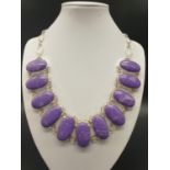 A rare and beautiful, white metal (untested) RUSSIAN CHAROITE necklace and earrings set in a
