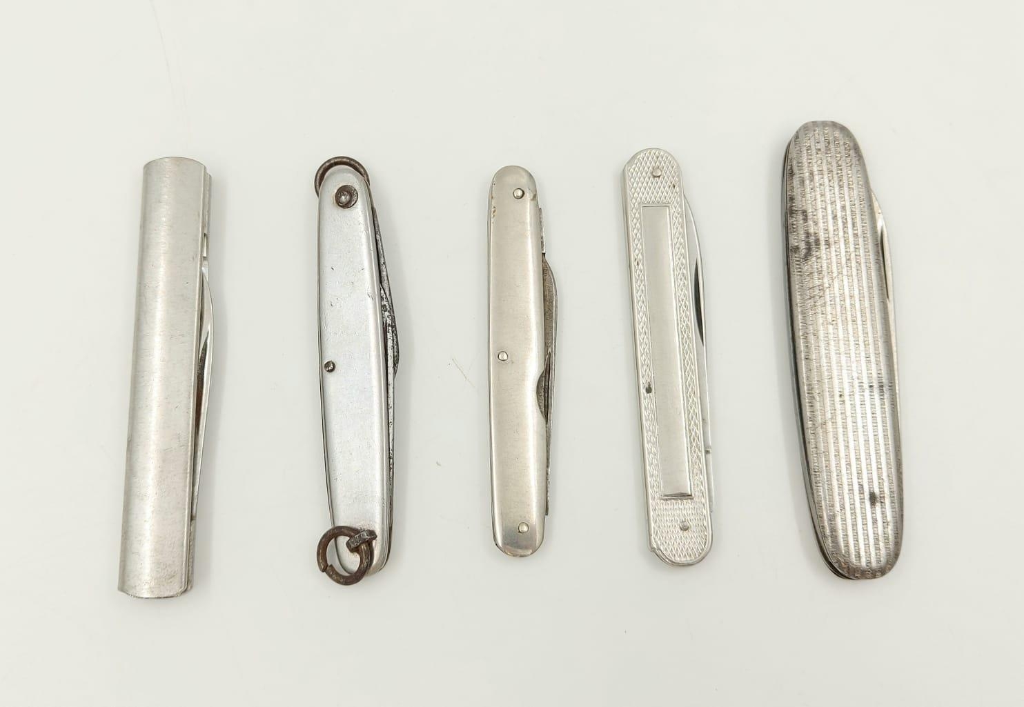 5 Vintage Stainless Steel Penknives, 4 Sheffield made and 1 German Made