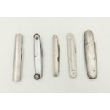 5 Vintage Stainless Steel Penknives, 4 Sheffield made and 1 German Made