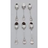 A Set of Six Silver Spoons. Birmingham hallmark with a Golf Club Motif at top of handle. 11cm. 84g