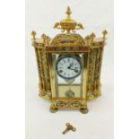 A Reproduction French-Style Enamel and Brass Mantel Clock. 34 x 45cm. A/F