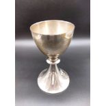 An Early White Metal Chalice with a Silver Cross. 20cm tall. 10cm diameter at mouth. 595g