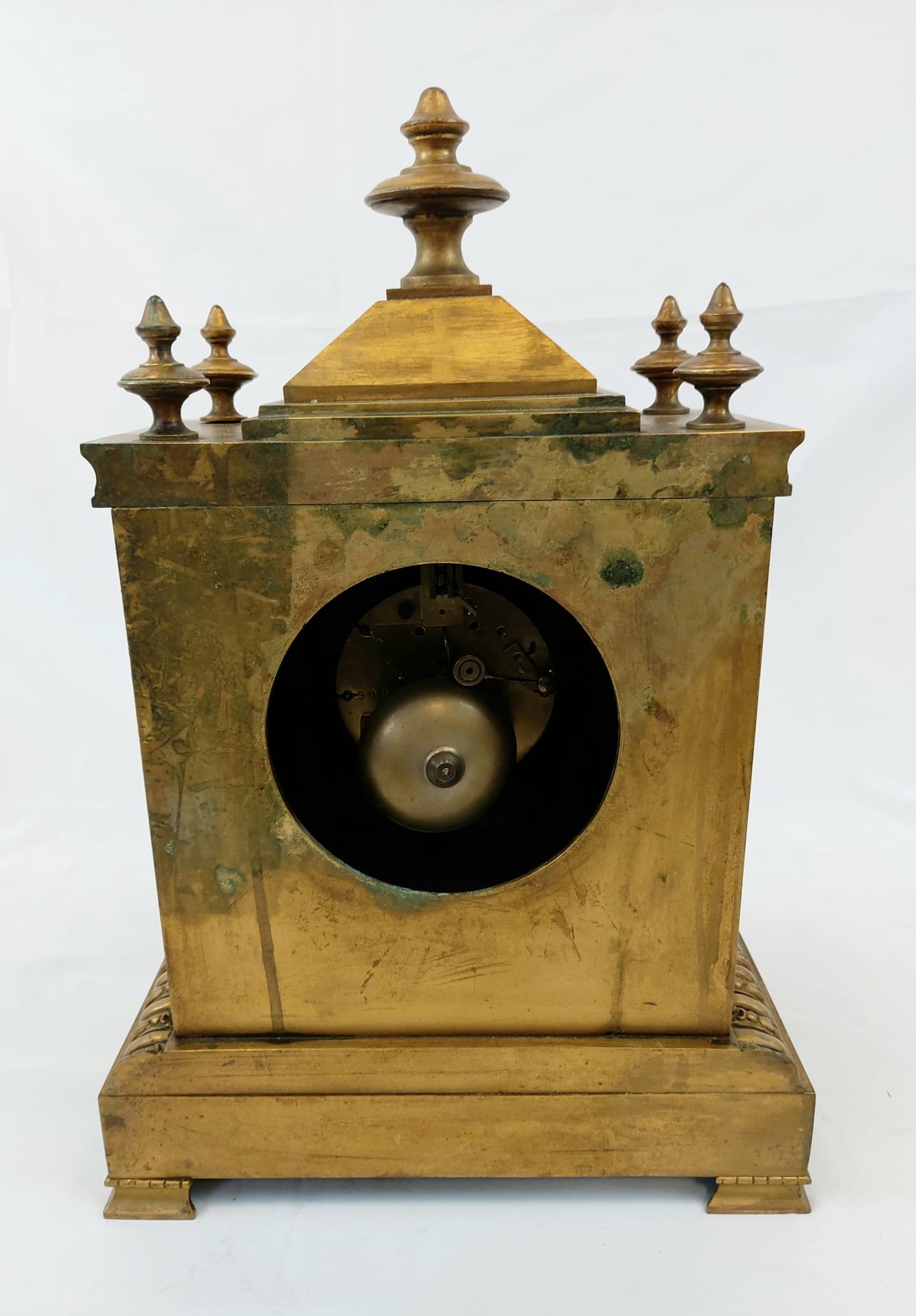 A French Hand-Painted Porcelain and Brass Mantel Clock with Accompanying Pedestalled Chalices. A/F - Image 2 of 11