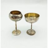 Two Antique Chinese Silver Wine Cups. 8 and 7cm. 53g total.