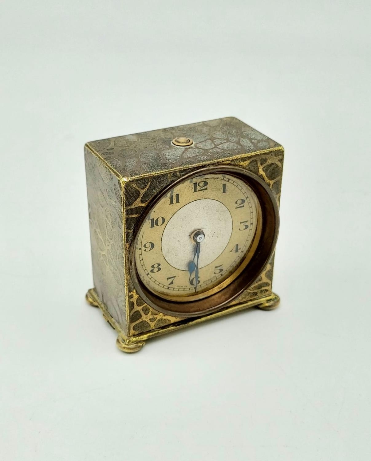 An Early French Travel Alarm Clock - Patented. In a rockery pattern. 5 x 5cm. In working order. - Image 2 of 8
